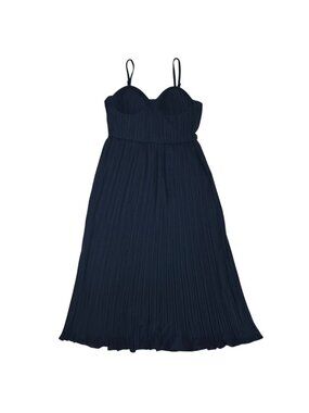 DKNY Womens Black Pleated Midi Dress Sweetheart Neck Adjustable Straps Size 4.